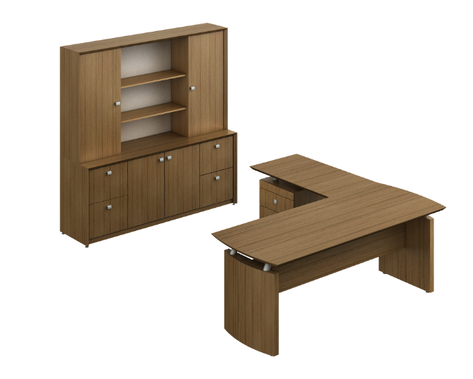 [GCC120SVCN19] U-group with hutch veneer doors 79 x 130 x 71" Contempo (Silver Apricot)