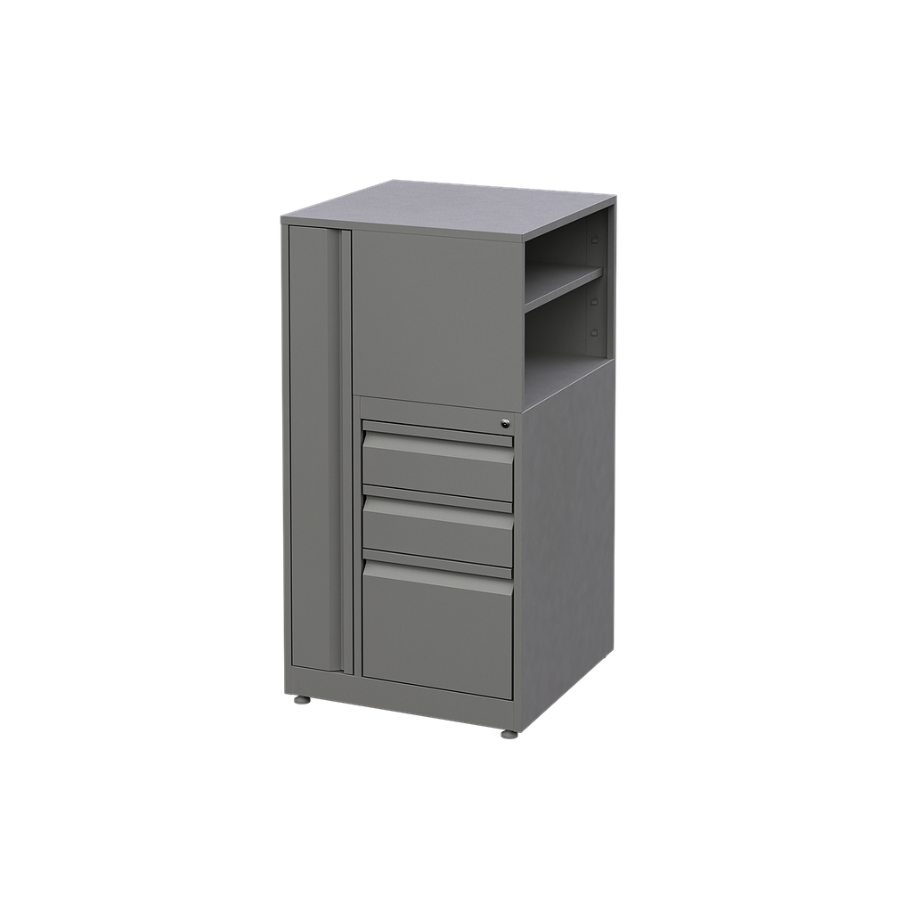 [GEA462115LPL00] Librero a Piso 3 Gavetas Metalico 60 x 60 x 115 cm (Izquierdo, En Polvo Negro)