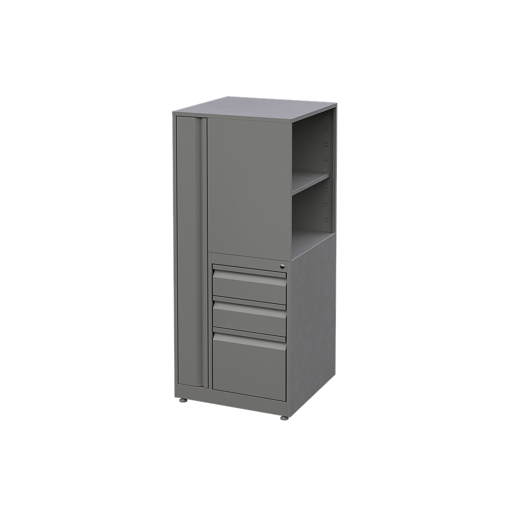 [GEA462140LPL00] Librero a Piso 3 Gavetas Metalico 60 x 60 x 140 cm (Izquierdo, En Polvo Negro)