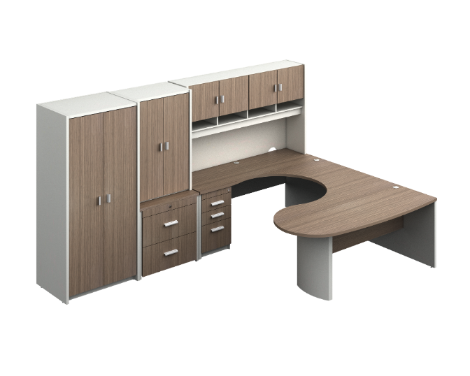 [GBR110LBP30BP10] Curvilinear U-group with hutch and storage 135 x 96 x 72" Prime (Izquierdo, Oxford, Baja Presion Silver)